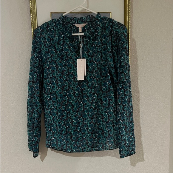 Rebecca Taylor Tops - Rebecca Taylor Teal and Black Patterned Blouse